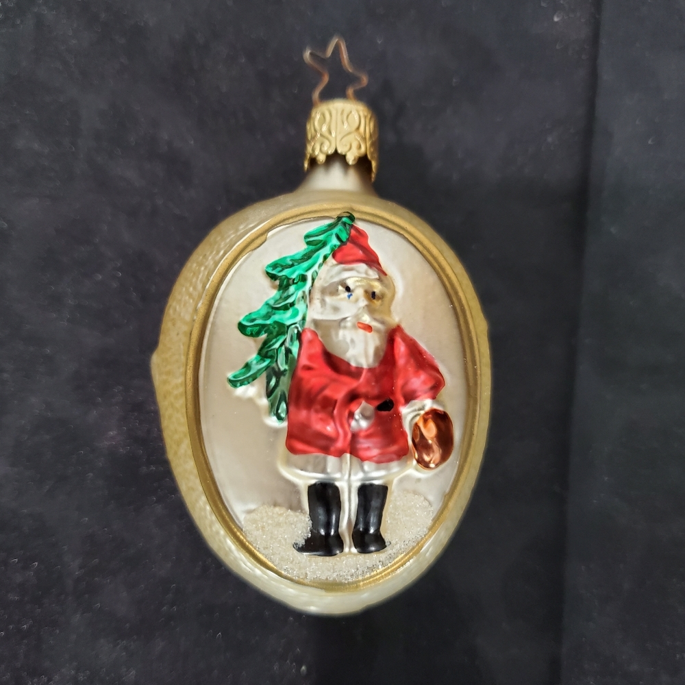 Vintage Inge Glas West Germany Oval Two-Sided Glass Christmas Ornament